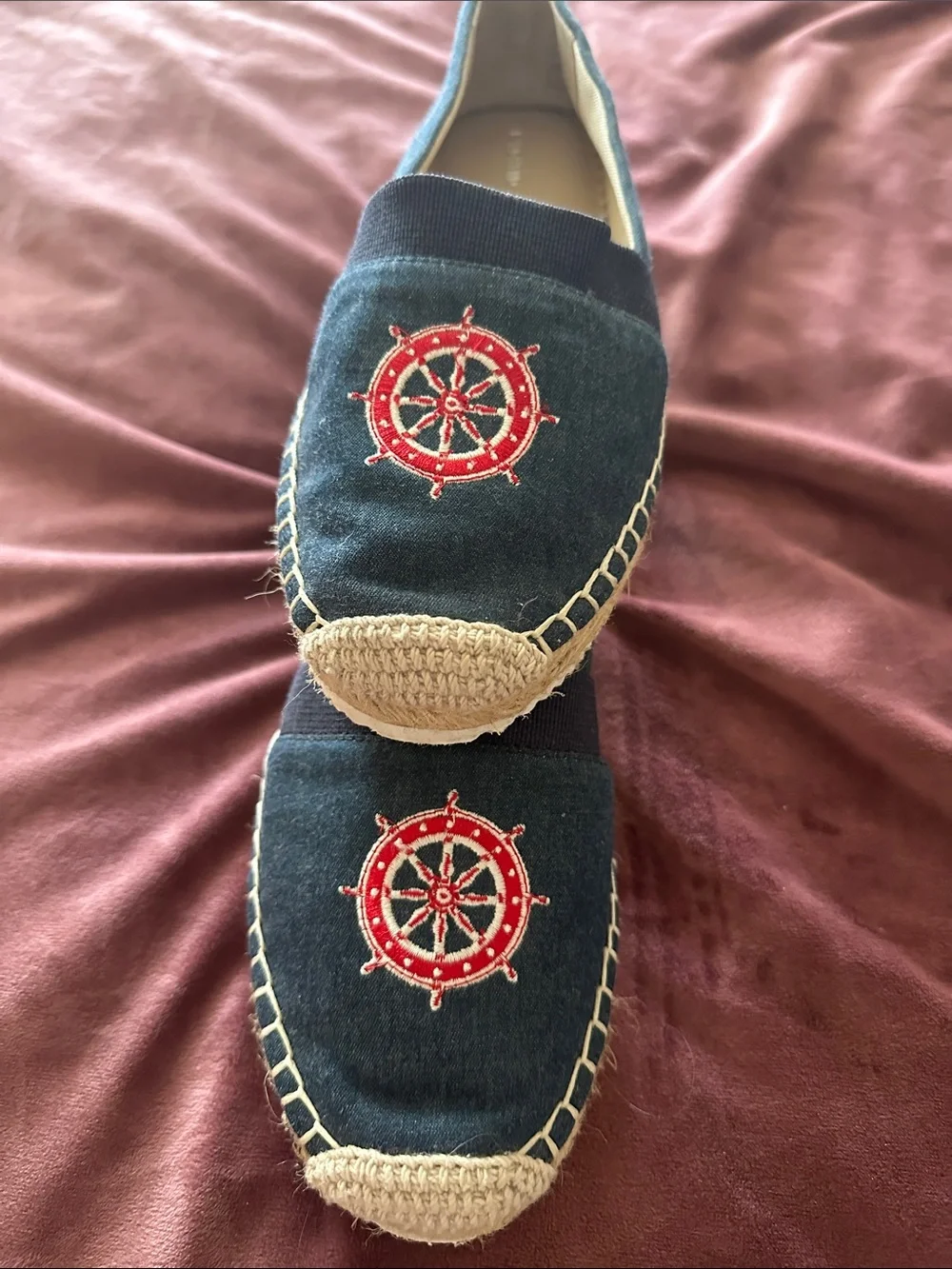 Old Navy Navy Espadrille Flats with Red Nautical Wheel